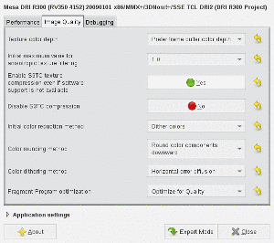 Screenshot of DRIconf window and its options